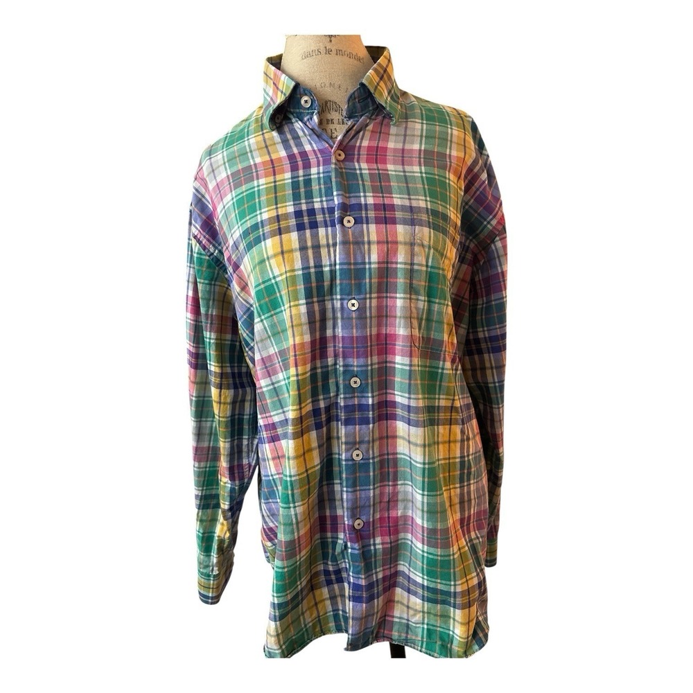 ALAN FLUSSER Mens Bright Plaid Long Sleeve Shirt - Size XLarge Summer Rainbow